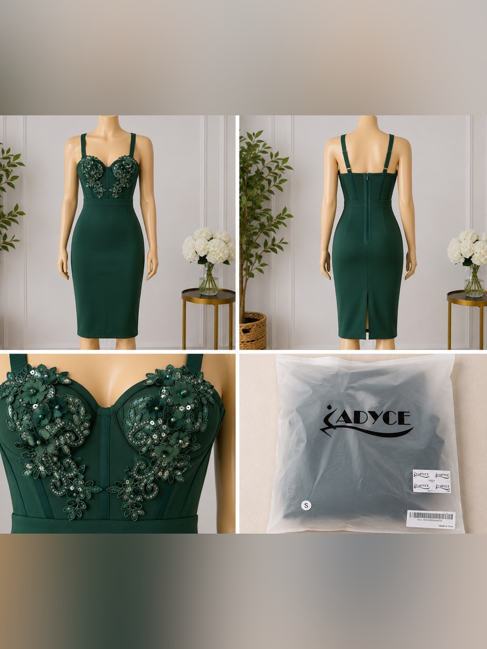 Emerald Green Embellished Bodycon Dress